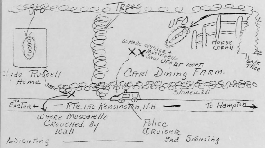 Air Force map of the Exeter sighting